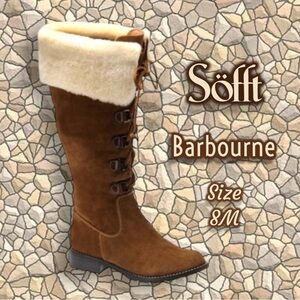 Sofft Barbourne Suede & Shearling Fur Lace Up Brown Boots Mogano Suede Size 8M